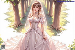 A woman in a wedding dress standing next to a tree.