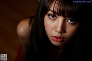 A woman in a blue lingerie posing on a bed.
