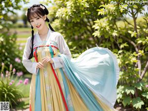 A woman in a white robe posing for a picture.