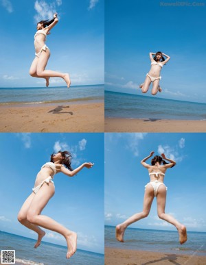 A naked asian woman standing next to a swimming pool.