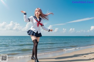 A woman in a school uniform is posing for a picture.