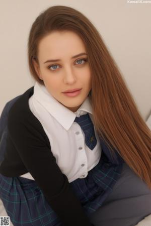 A young woman in a school uniform posing for the camera.