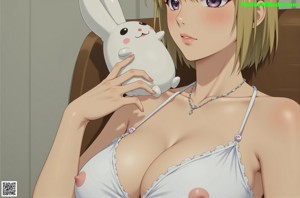 A naked anime girl with a cat ears on her head.