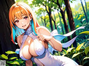 Anime girl with big tits posing naked in a room.