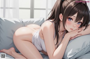 A girl with long brown hair is looking out a window.