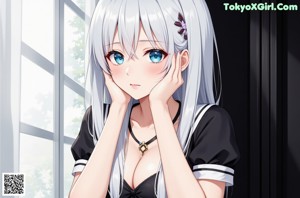 A nude anime girl with long pink hair and a tia.