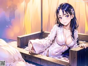 A woman in a kimono sitting on a chair.