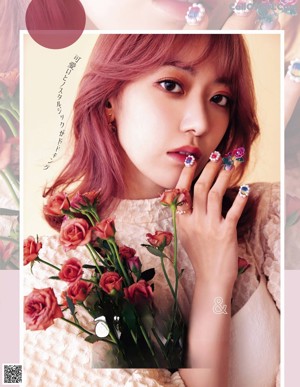A group of four photos of a girl with pink hair and sunglasses.
